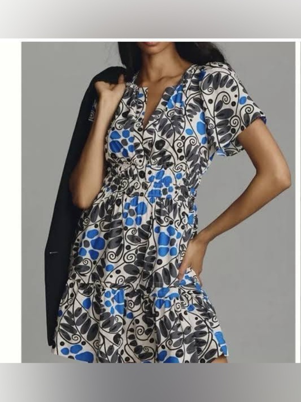 Anthropologie Short Sleeve Smocked Waist Tiered Mini Dress | Size XS